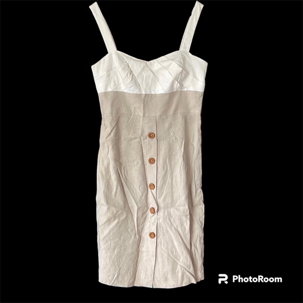 Diane Von Furstenberg White and Beige Button-Front Midi Dress